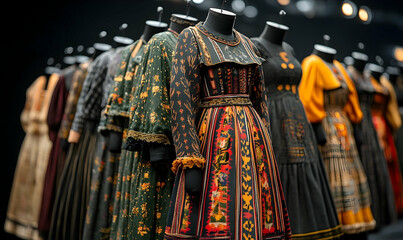 Fototapeta premium Traditional Dresses on Mannequins, Exhibition