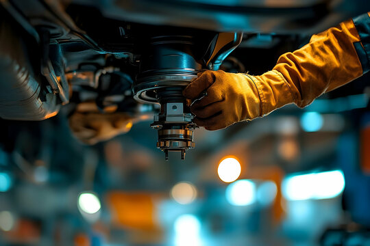 Automotive Mechanic Working On Undercarriage Parts