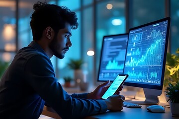 Data analysis in a tech office business environment digital insights professional perspective modern workspace