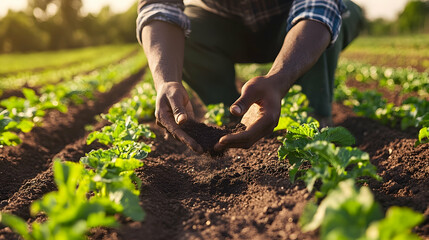 Fototapeta premium Person Examining Soil In Vegetable Garden