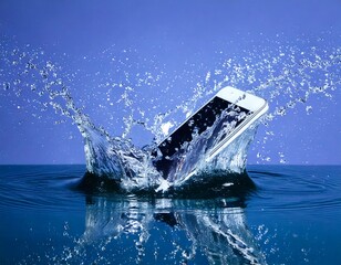 水面に落ちるスマートフォン