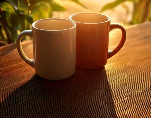 優しい光に包まれる２つのマグカップ