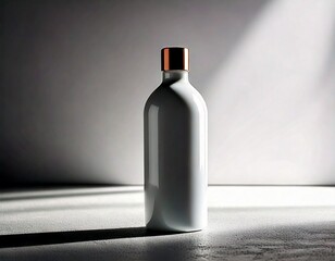 太陽光に照らされる白い無地のボトル