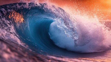 Fototapeta premium Epic Sunset Wave Crashing Ocean
