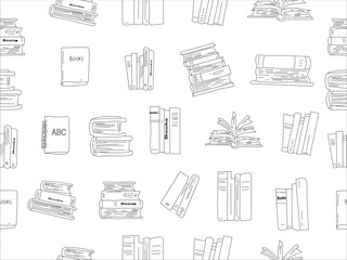 Books outline sketch set. Bookstore, library line symbols. Pile of books silhouettes. Closed and open books. Library, book shop icons. Set of books doodles. Hand drawn library doodle set. Vintage Book
