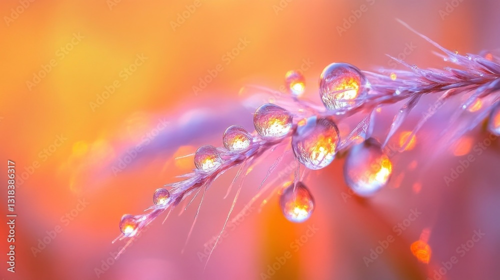Aufkleber vivid droplets of water cling to a delicate blade of grass, reflecting the enchanting colors of a fa