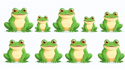 Set of cute chubby frog in various poses on white background. Reptile fat funny animal character cartoon design. Kawaii. Image for card, poster, sticker. Vector. Illustration.