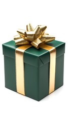 Obraz premium green gift box wrapped with gold bow and ribbons