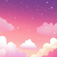 Fototapeta premium A Cute Bright pink sky background with stars and clouds, vector illustration. cute simple design, pink gradient, bright, cute background for children's book cover Made with generative AI