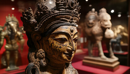 Indian Goddess Sculpture in Museum Exhibit