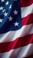 Close-up of the American Flag's colors and patterns, national emblem, stripes, design