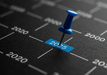 Blue pushpin on 2025 timeline.