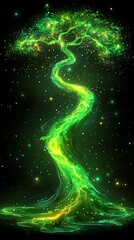 Glowing Tree for Fantasy, Dark Background.
