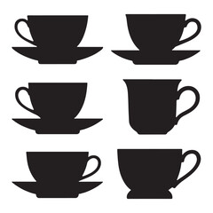 Simple Vector Cup Icon of Coffee Silhouette Set White Background 