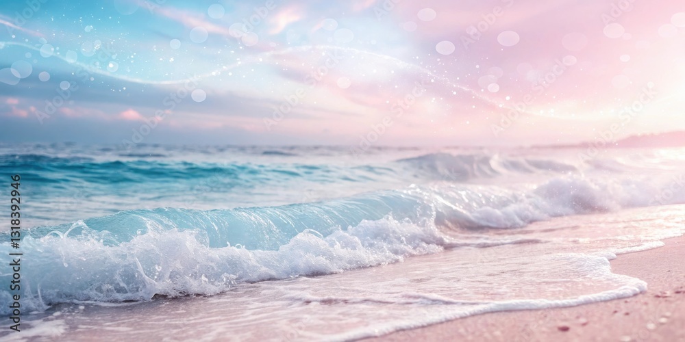 Poster a gentle wave breaks on a sandy shore, sparkling with light and the promise of summer relaxation