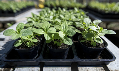 Closeup Of Young Plants In Pots On A Tray