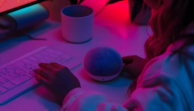 Futuristic workspace showcasing smart home integration and innovative technology - Powered by Adobe