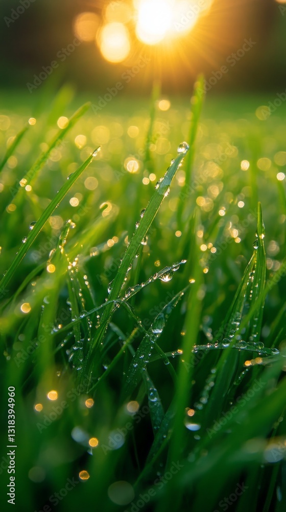 Poster gentle sunlight filters through the dew-covered grass, creating a magical atmosphere filled with spa