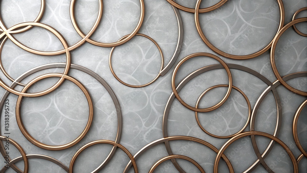 Aufkleber Abstract Metallic Rings Intertwined, Creating a Modern Geometric Pattern on a Subtle Textured Background