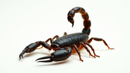 Closeup of Asian forest scorpion on a plain background, Asian forest scorpion closeup.