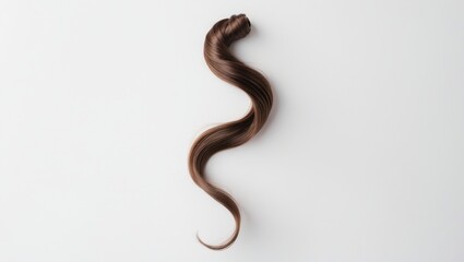 a lock of natural brunette hair against a white background