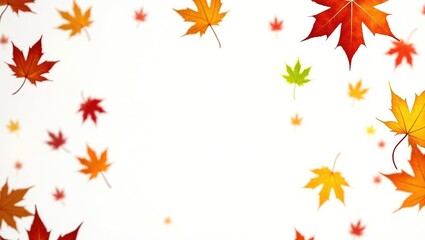 Autumn fall banner featuring falling leaves. Isolated flying colorful leaves on a white backdrop.