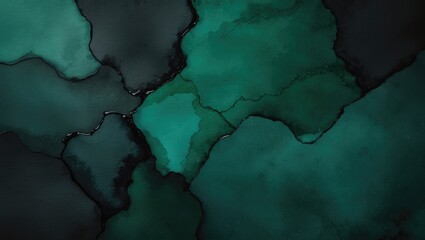 Obraz premium Black emerald jade green abstract watercolor background featuring pattern. Stain splash rough daub grain grunge. Dark shades. Liquid water fluid. Design. Template.