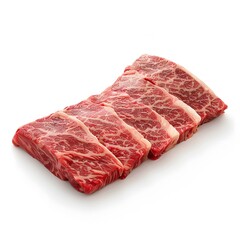 Obraz premium Fresh Wagyu Beef Cuts on White Background for Culinary Use