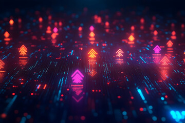 Fototapeta premium Abstract Upward Neon Arrows Digital Graphic Design