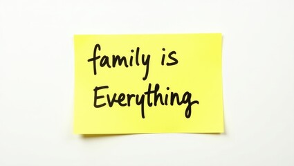 A yellow sticky note featuring handwritten text highlighting the significance of family in life.