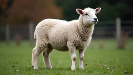 Adult sheep is standing, observing its surroundings.