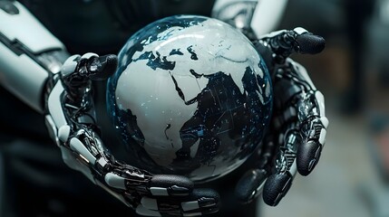 Robot Hands Holding Globe Future Technology