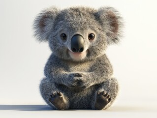 Obraz premium Adorable Fluffy Koala Sitting on White Background