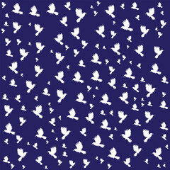 Bird pattern for background. PrintSeamless Pattern of Birds Flying in Various Shades on Dark Blue Background