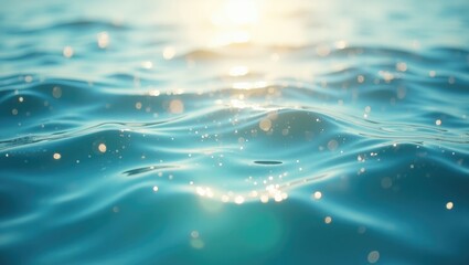 Obraz premium Texture of glittering water and gentle waves. Sparkling in water - background. Sea water with sunlight reflections and ripples. Strong and serene nature concept.