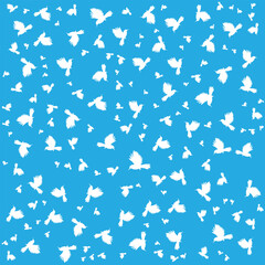White Bird Silhouettes in a Beautiful Patterned Blue Background