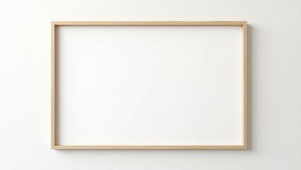 Landscape large, wooden frame mockup featuring a passe-partout against a white wall. Poster mockup. Clean, modern, minimal frame. Empty frame in indoor interior, ready for displaying text or product.