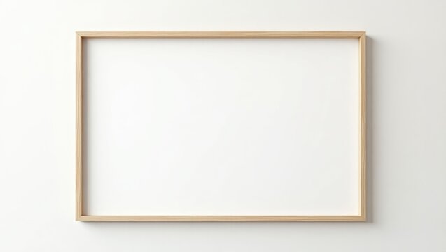 Landscape large, wooden frame mockup featuring a passe-partout against a white wall. Poster mockup. Clean, modern, minimal frame. Empty frame in indoor interior, ready for displaying text or product.