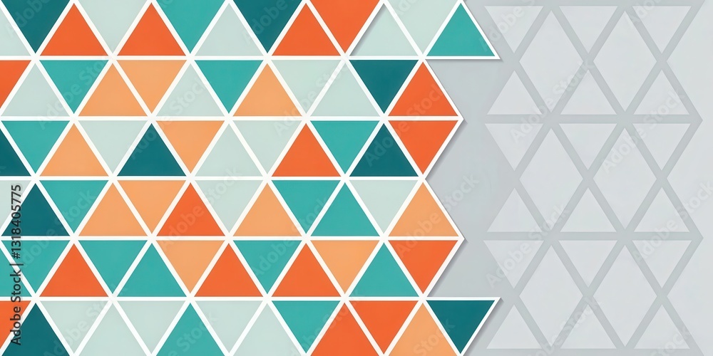 Poster abstract geometric pattern with overlapping triangles in a gradient of green, blue, orange, and whit