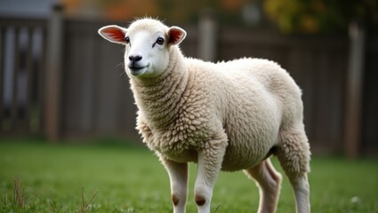 Fototapeta premium Adult sheep stands, watching the surroundings.
