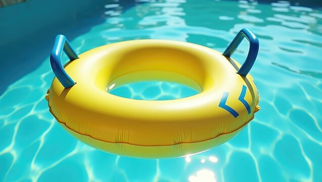Close-up view of a yellow pool float in a swimming pool.