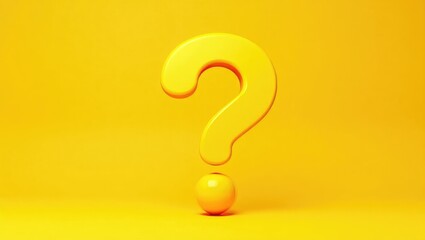 Naklejka premium Yellow question mark on an orange backdrop. 3D model, mock-up of an interrogation point with space for text. Important information, dispute, and hesitation concept.