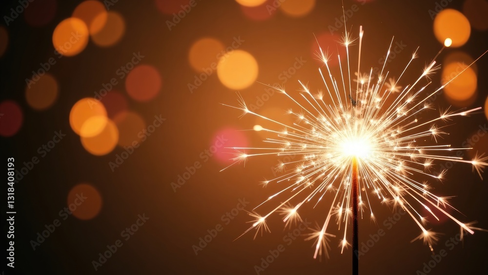 Poster gorgeous sparkles from sparklers against a bokeh background, glitter, festive backdrop.
