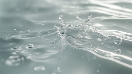 Closeup of transparent clear calm water surface texture featuring splashes and bubbles. Trendy abstract background of nature.