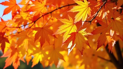 Colorful autumn fall maple tree leaves in shades of orange