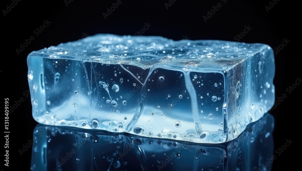 Poster textured, blue-toned, rectangular ice block, set against a background. clipping path included.