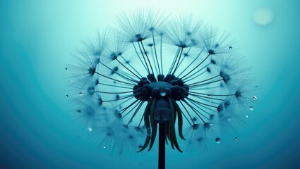 blue taraxacum with water droplets