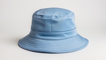 blue bucket hat positioned on a white background