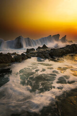 sunset on Karang Taraje beach Sawarna Banten Indonesia