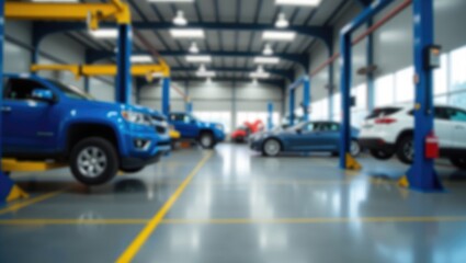 Blurred depiction of service center equipped with modern tools
